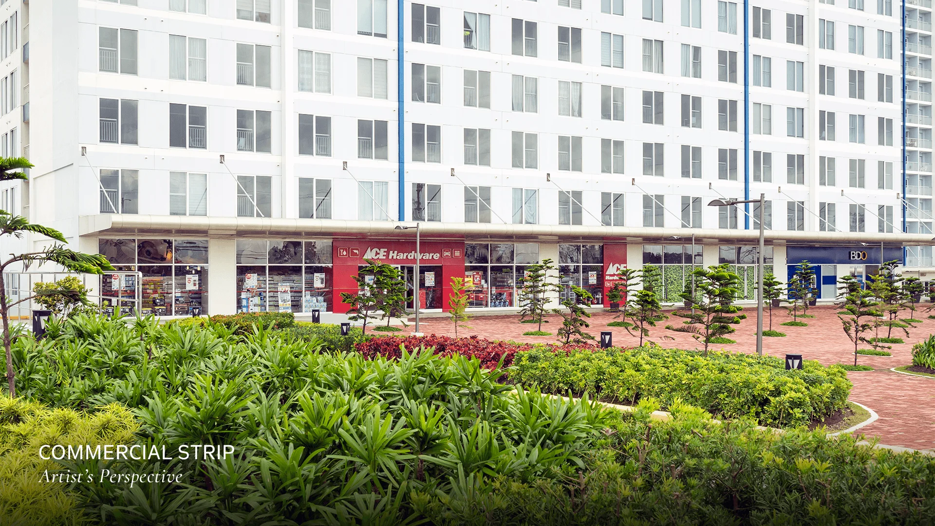 The ground-floor commercial strip at Wind Residences.