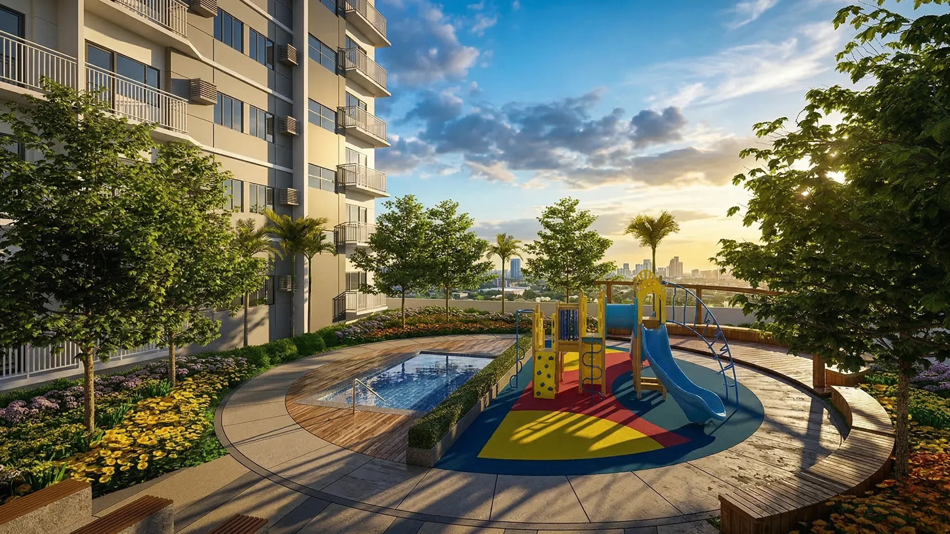 A second view of the amenity deck at Twin Residences.