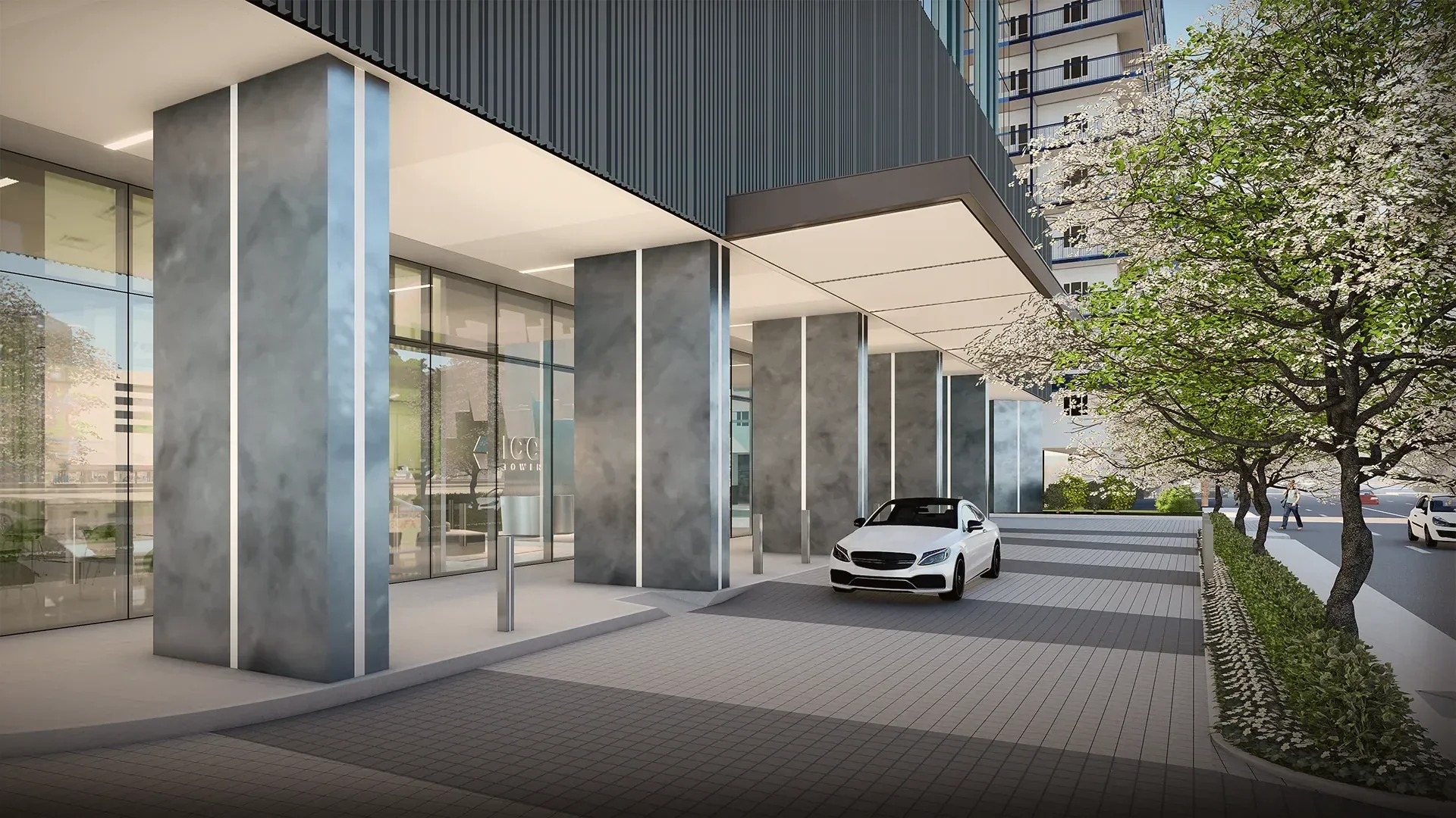 The drop-off area at Ice Tower Residential Offices.