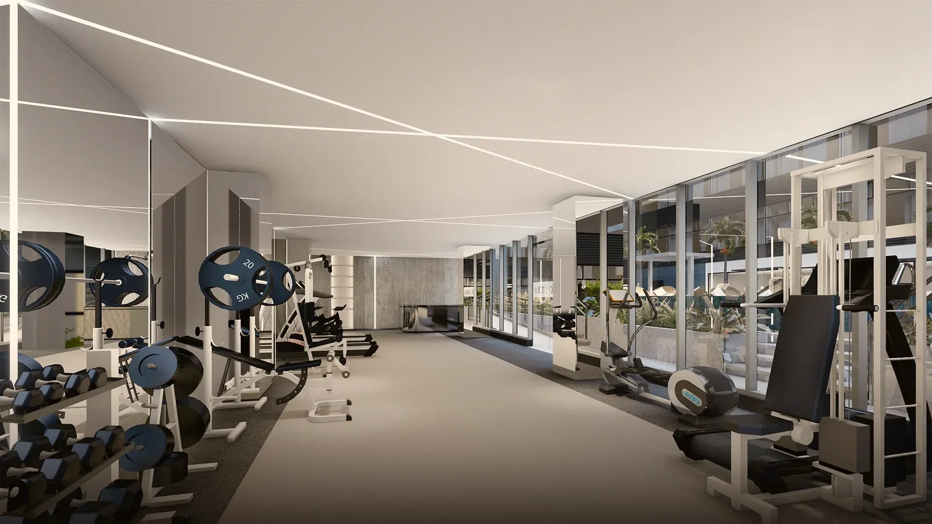 The fitness gym at Ice Tower Residential Offices.
