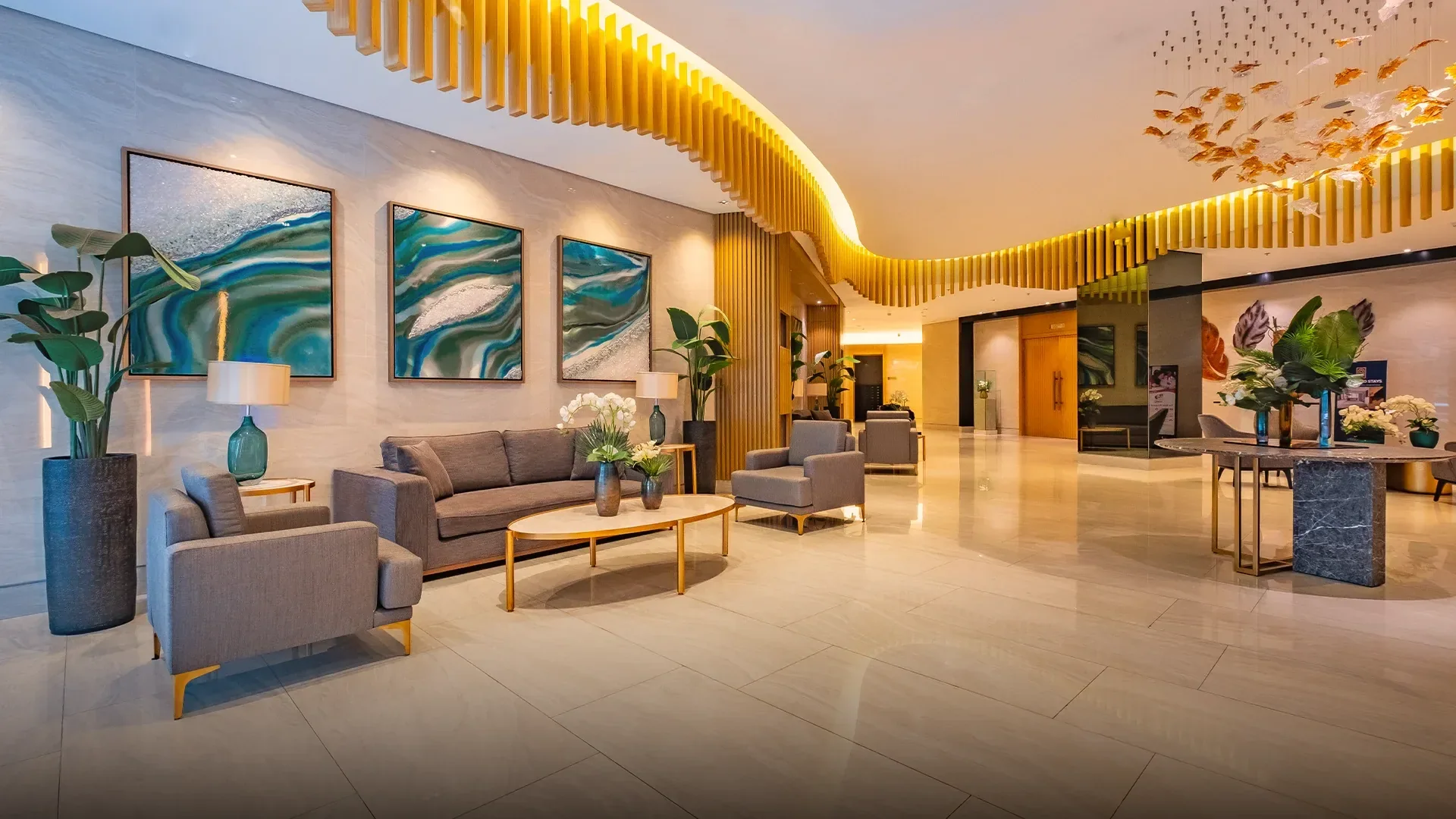 The lobby at Lush Residences.