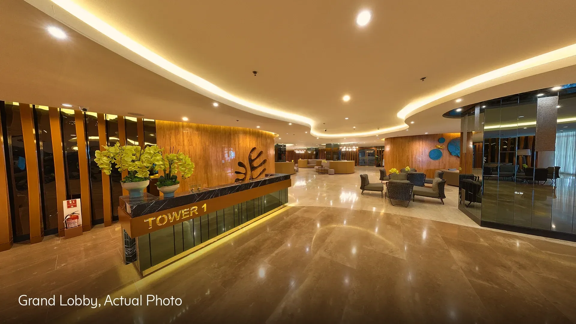 The grand lobby at Shore 2 Residences.