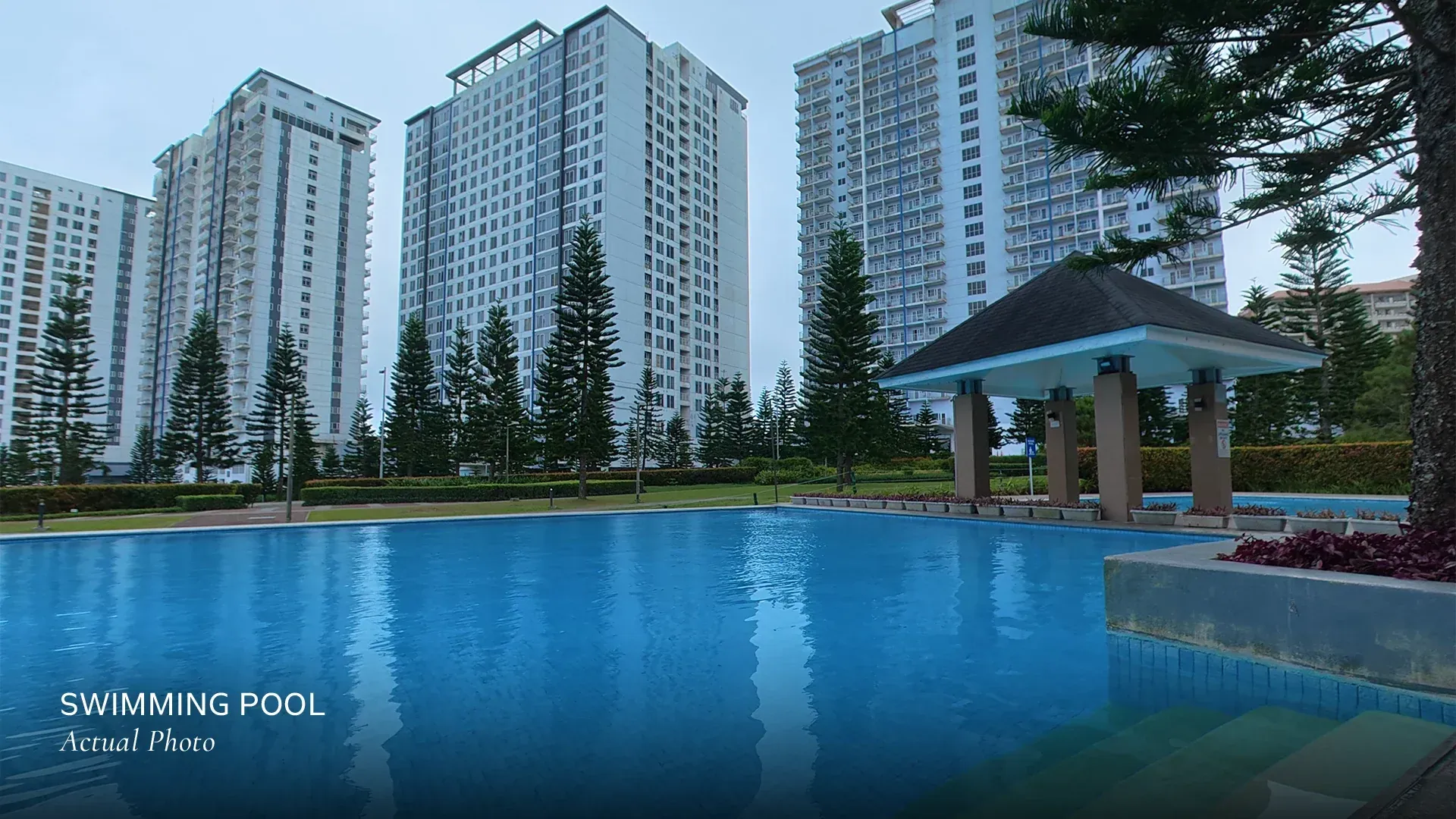 Cool Suites at Wind Residences towers seen from the swimming pool in Tagaytay City.