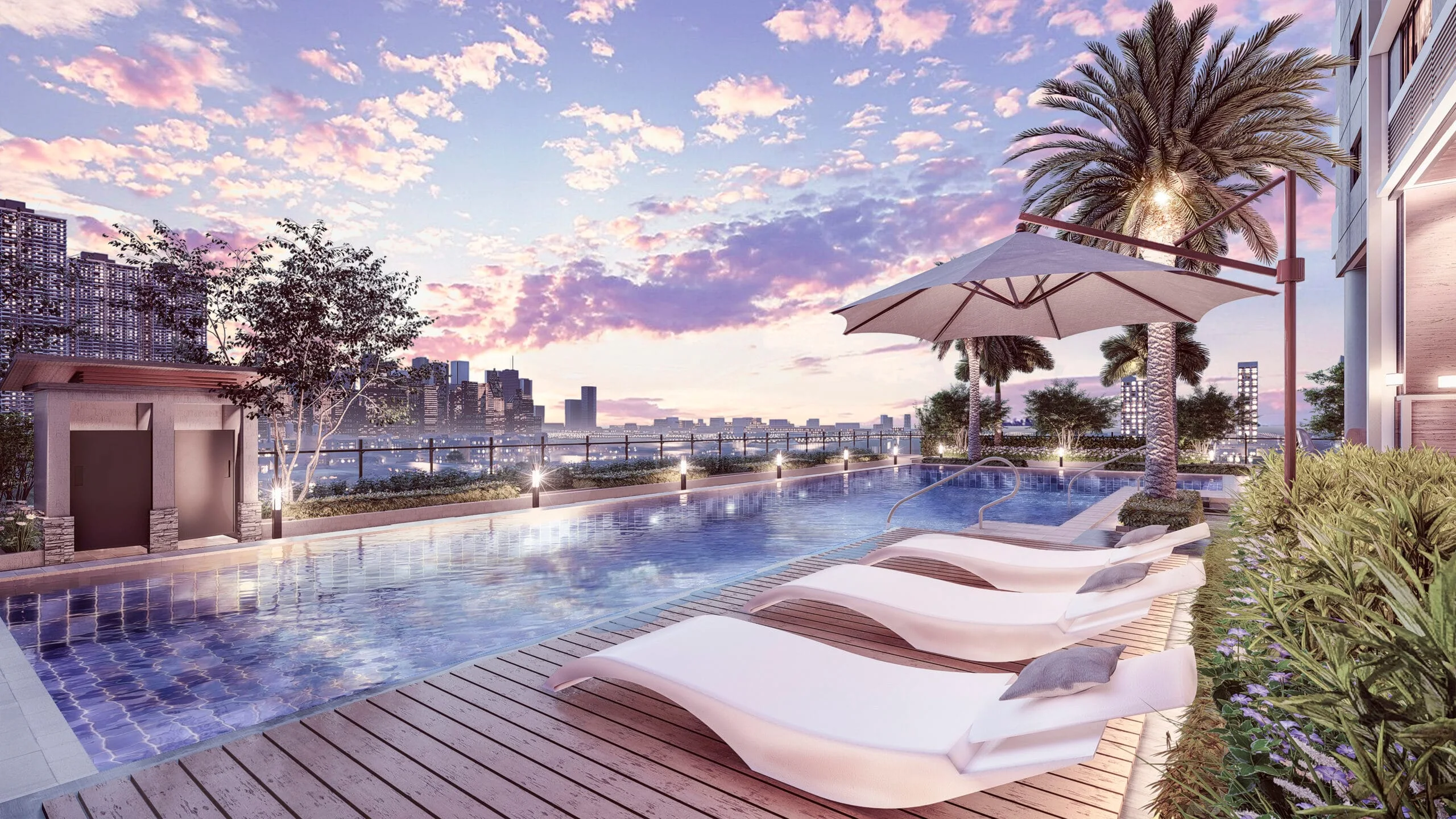 The pool lounge at Gem Residences.