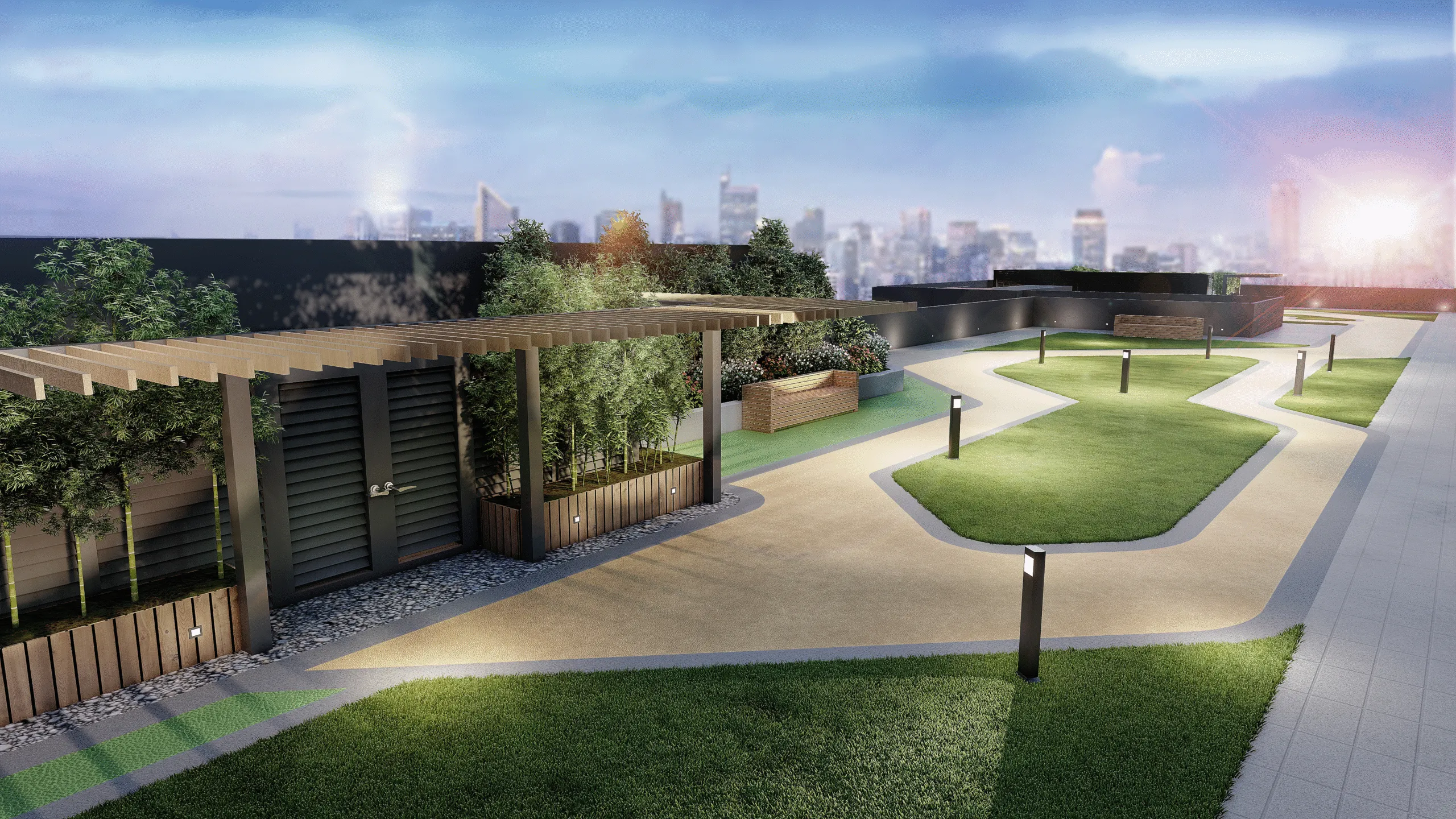 Jade Residences' rooftop deck overlooking Makati City.