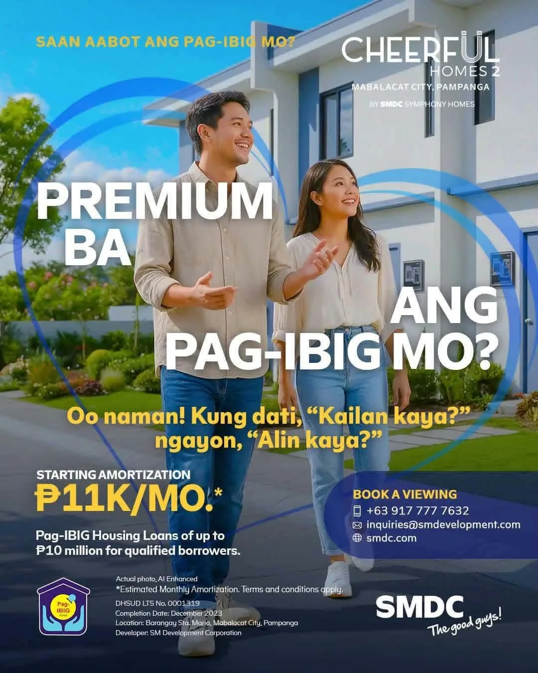 SMDC Cheerful Homes 2 in Mabalacat City, Pampanga — Pag-IBIG housing loans of up to ₱10 million, starting amortization ₱11,000 per month.