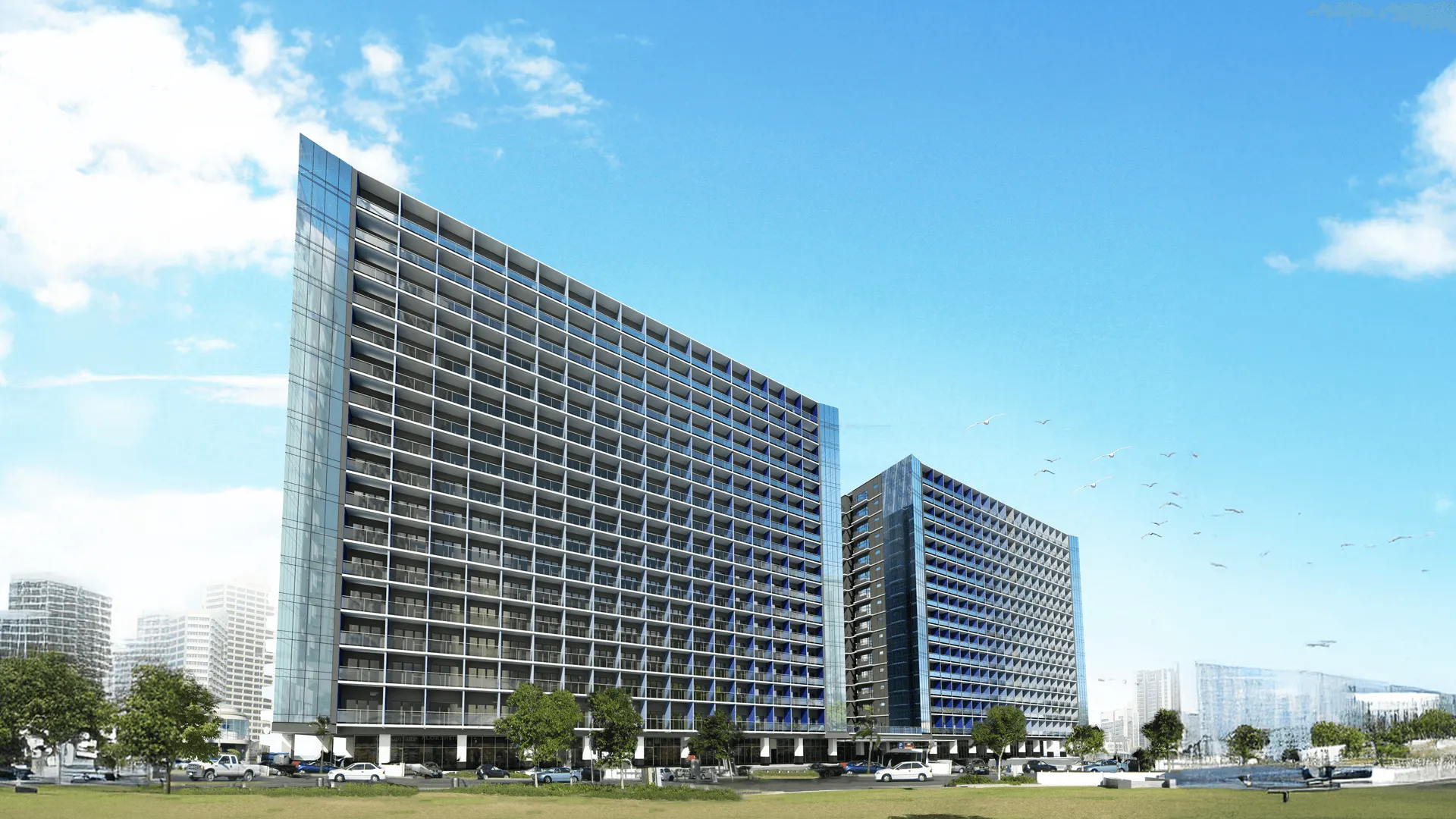 Shore 3 Residences tower facade at Mall of Asia Complex.