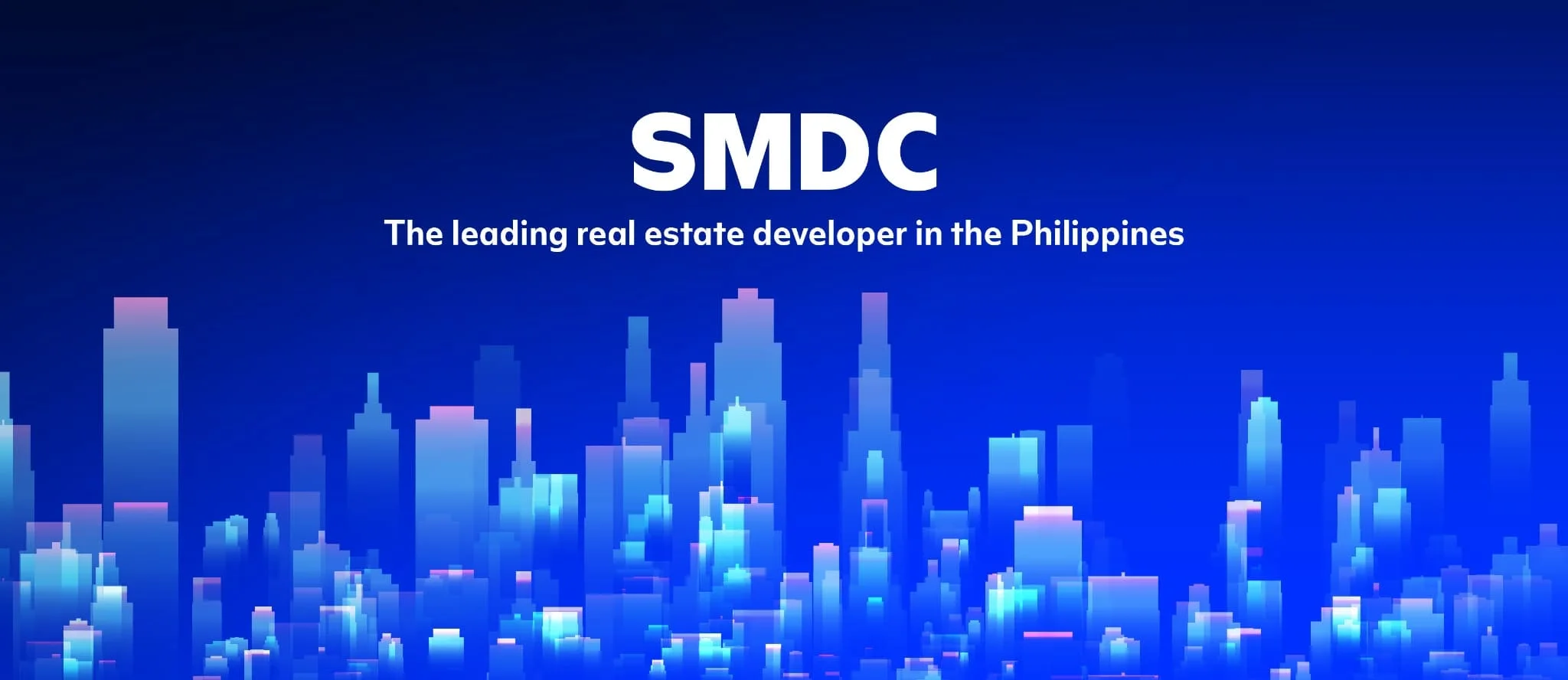 SMDC — the leading real estate developer in the Philippines, illustrated skyline banner.