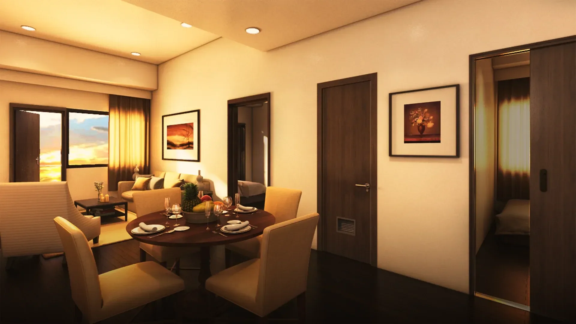 A 2-bedroom unit at Coast Residences: living area.