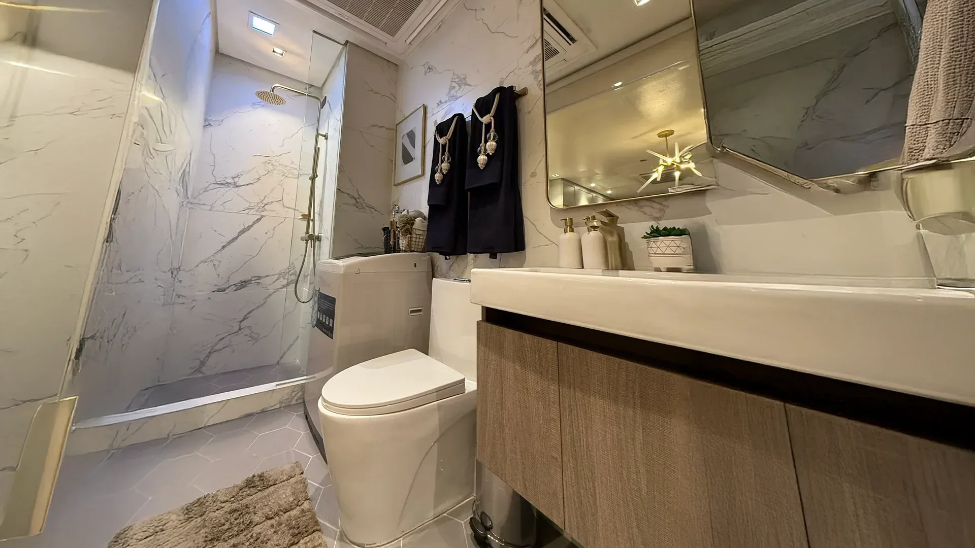 A bathroom at Hill Residences.