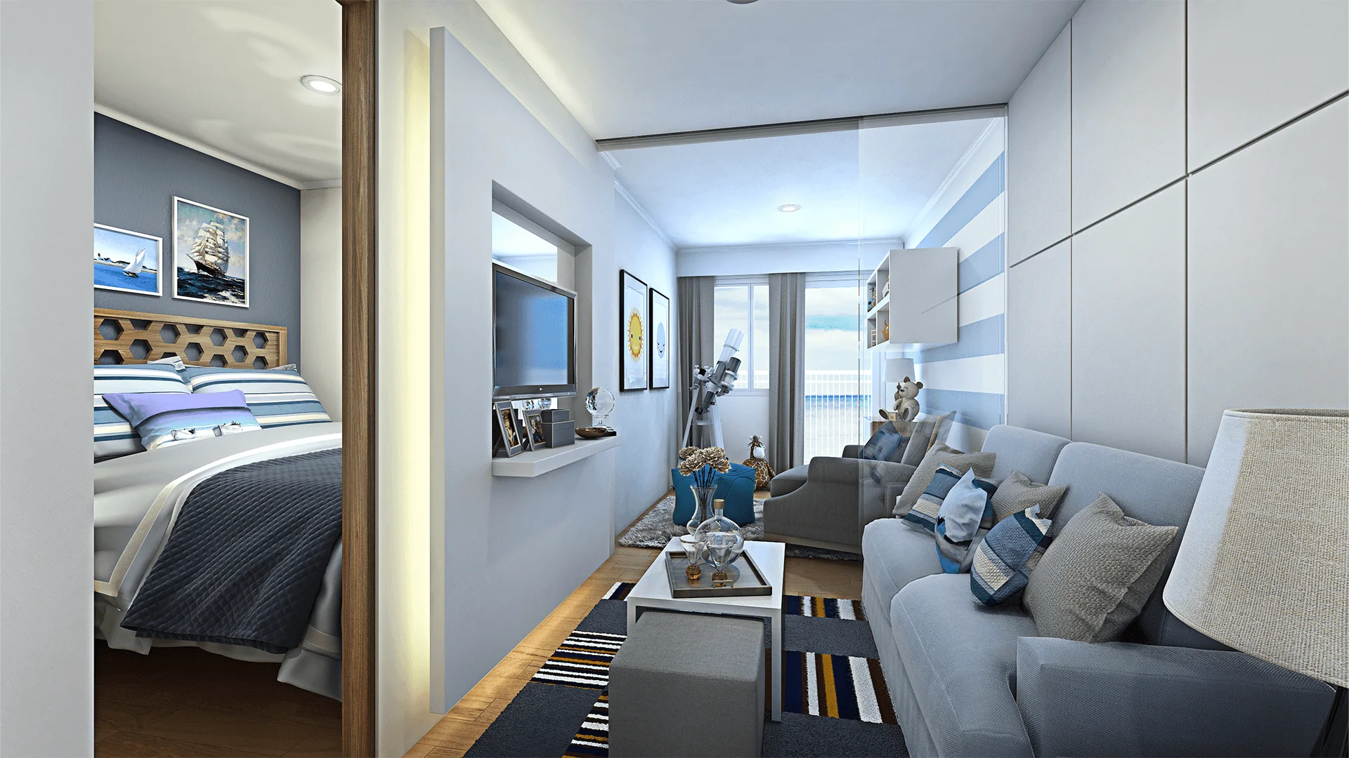 A dressed-up model unit at Shore 3 Residences.