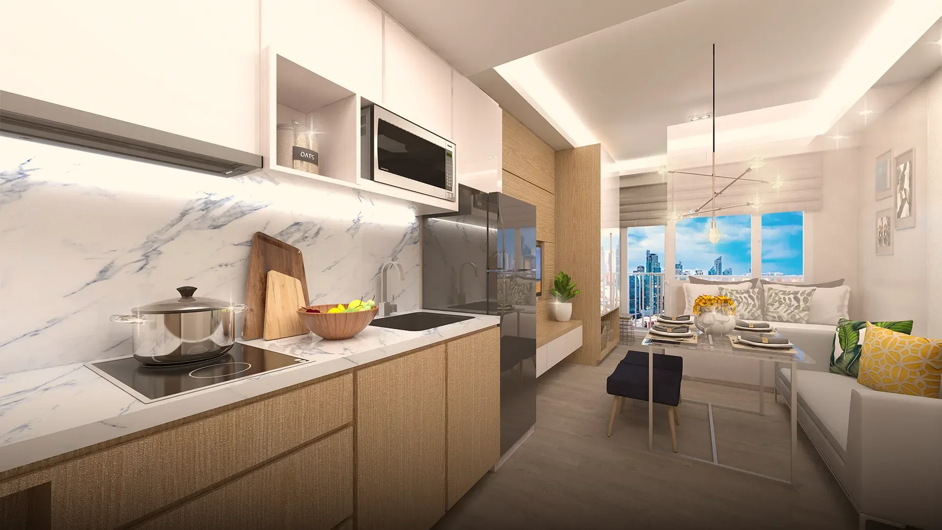 A unit kitchen and dining area at Lush Residences.