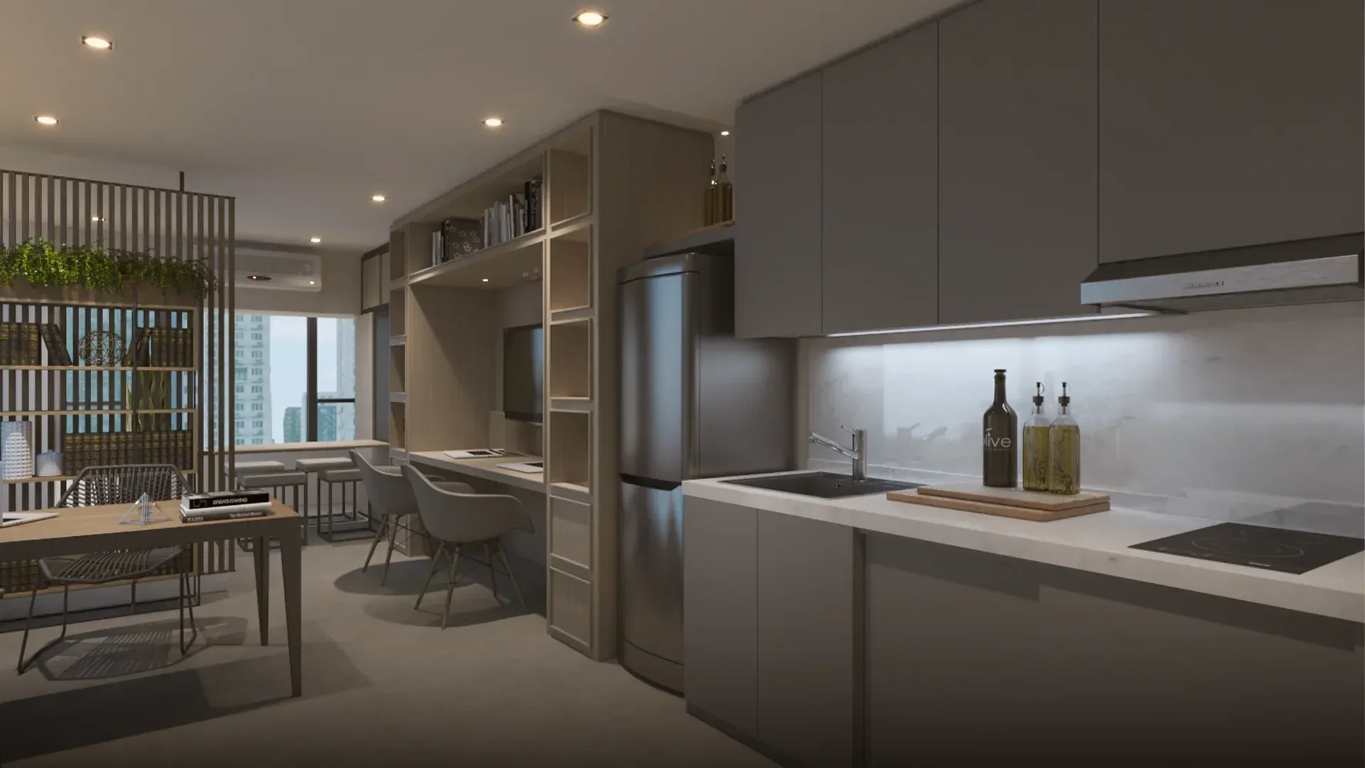 A unit kitchen at Ice Tower Residential Offices.