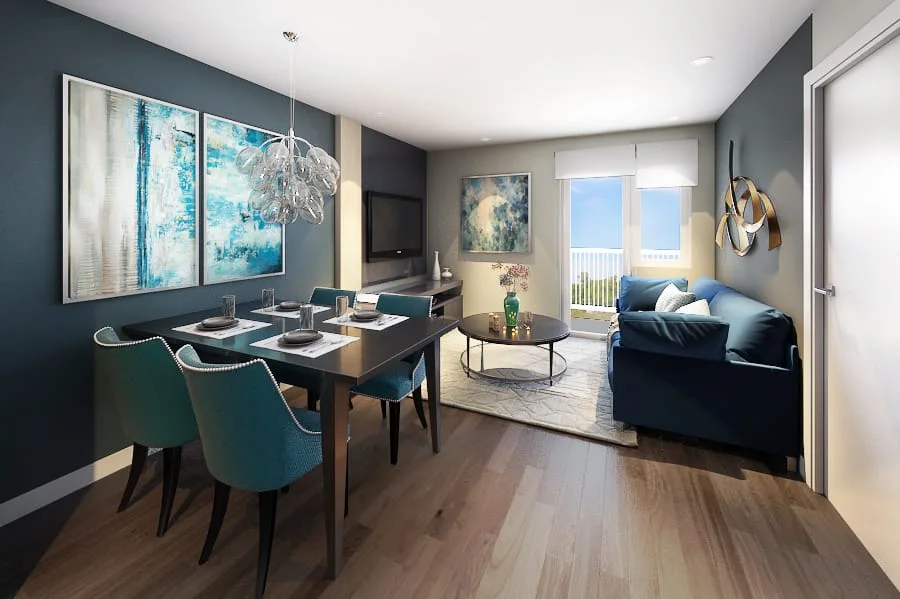 A unit living and dining area at Gem Residences.