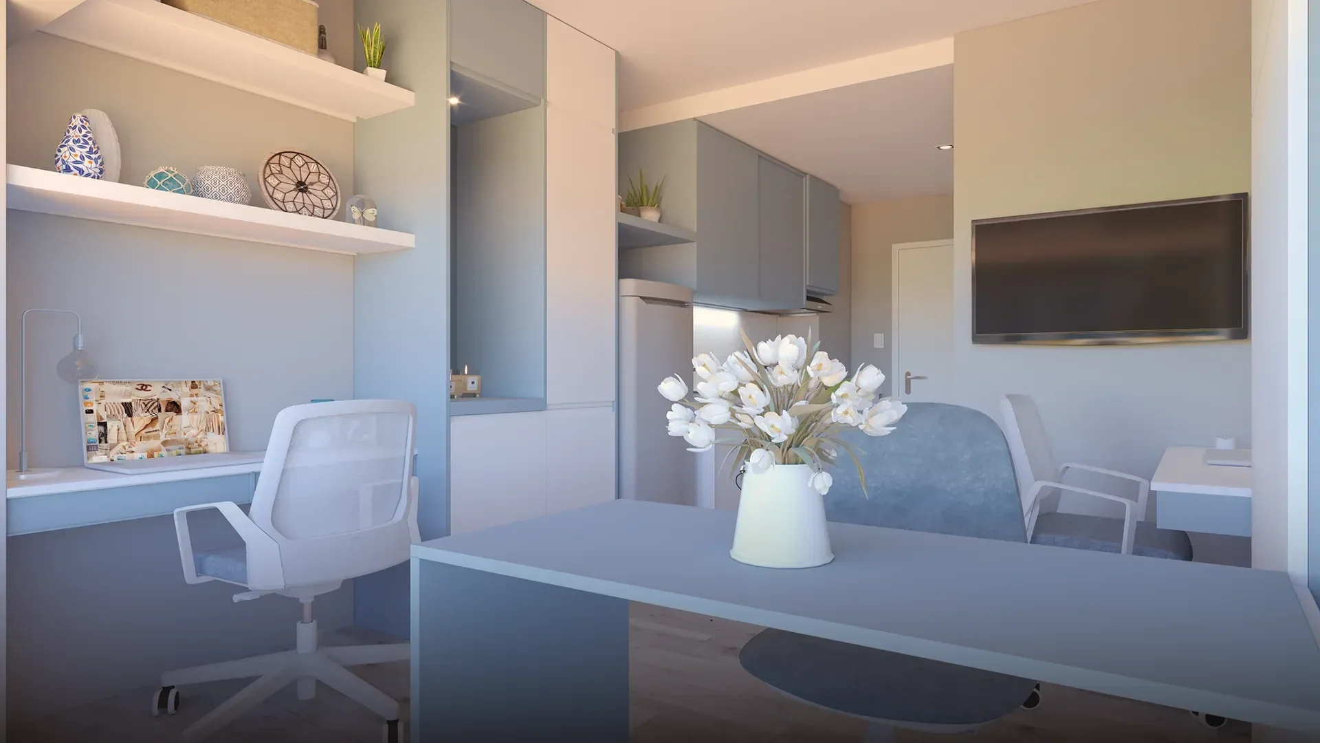 A unit living area at Ice Tower Residential Offices.