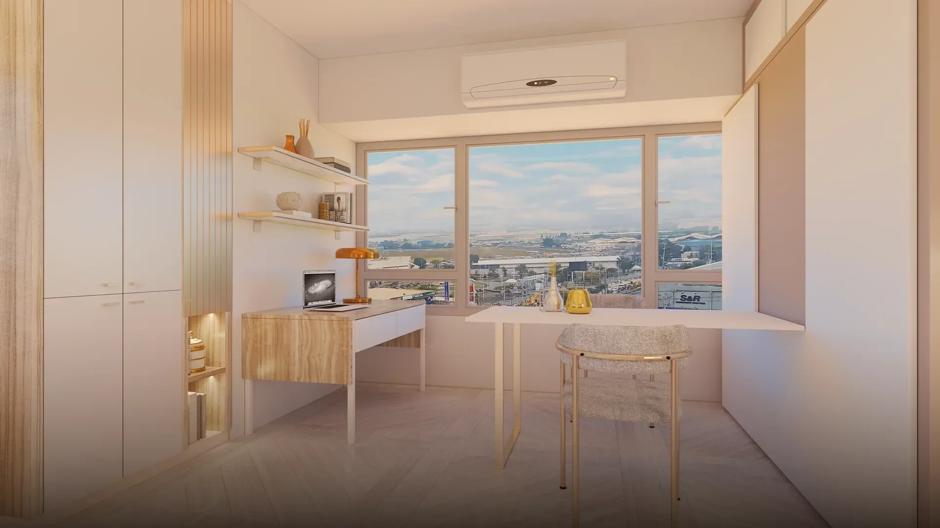A unit work-from-home area at Gold City.